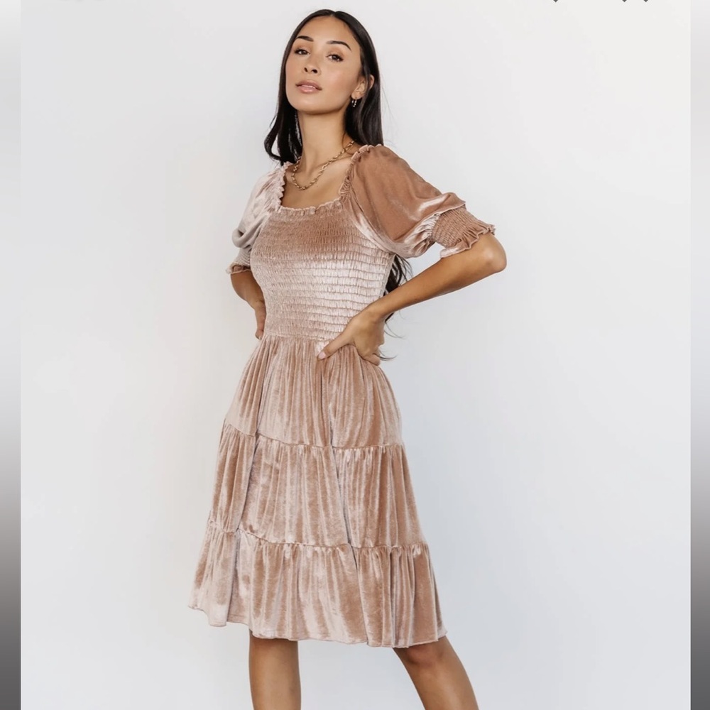 Bliss Smocked Velvet Short Dress, Baltic Born